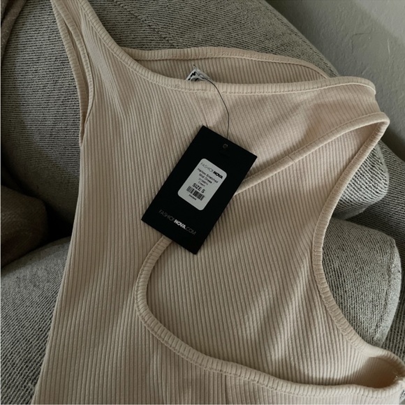 Ribbed Beige Snatched Midi Dress • Size S - Picture 4 of 4